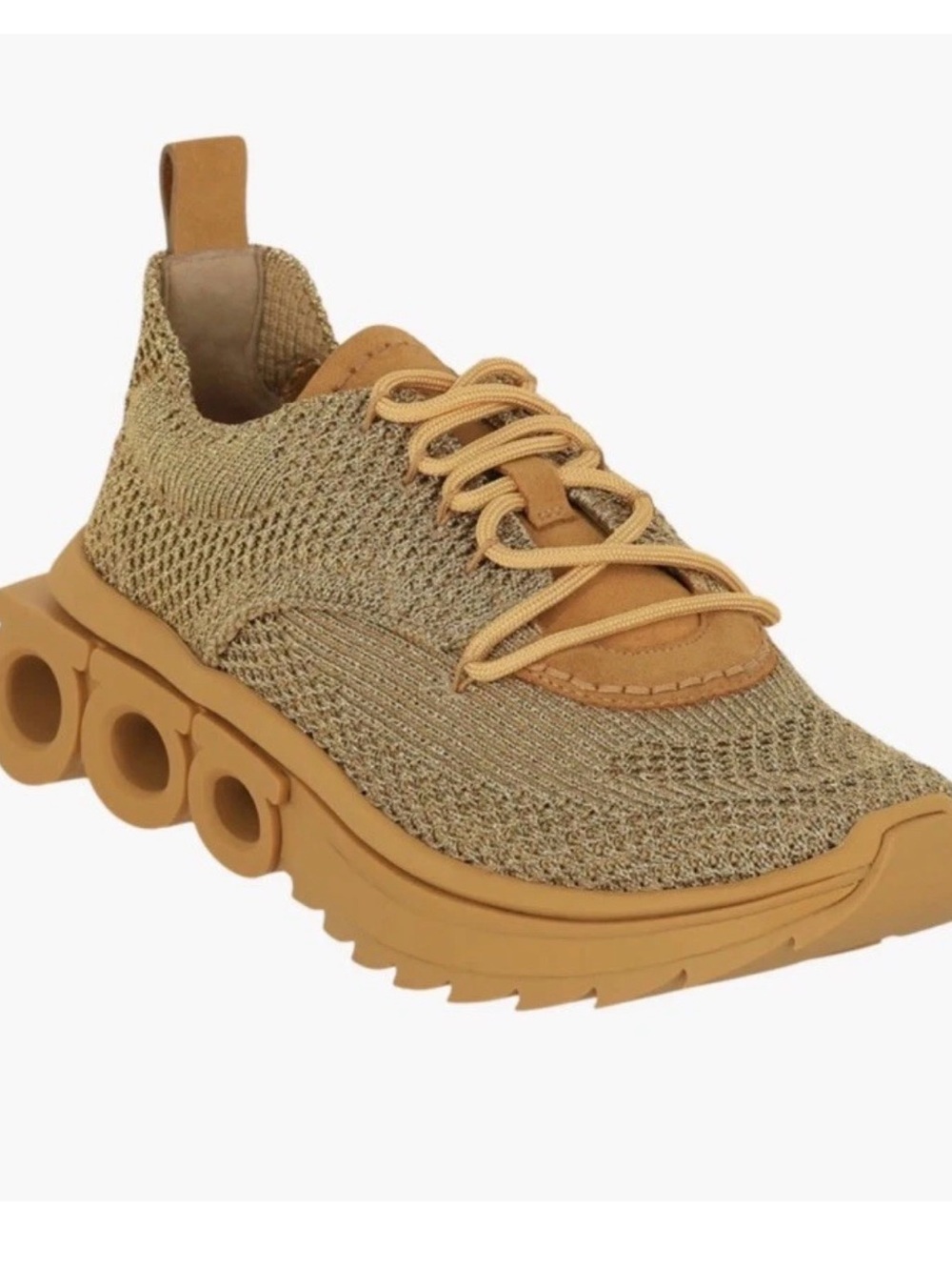 Ferragamo Nima sneaker Chunky Knit Runner Sneaker in gold Sz 7